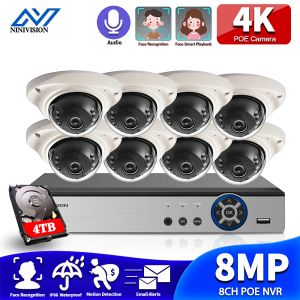 Sistem 8Ch H.265 4K POE NVR KIT Yüz Algılama CCTV Sistemi Vandoproof İç Mekan 8MP Dome IP Kamera Ses P2P Video Güvenlik Gözetimi
