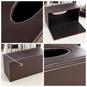 2024 PU Tissue Box Rectangle Paper Handduk Holder Desktop Servett Lagring Container Kök Vävnadsbricka för Home OfficeFor Papper Thandduk Holder Desktop