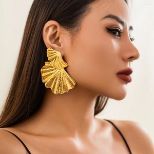 Ohrringe, übertriebene, gefaltete Blätter für Frauen Trendy Big Metal Accessoires für Ohr 2024 Modeschmuck Geschenk