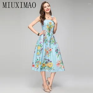 Casual Dresses Miuximao 2024 Fall Dress Est Söt Spaghetti Strap Colorful Flower Print Elegant Blue Kne-Length Women Vestidos