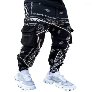 Męskie spodnie wydrukowane kwiat nerkowca swobodny sport Harun luźne multi -kieszonkowe torby multi -kieszonkowe spodnie dla mężczyzn strój
