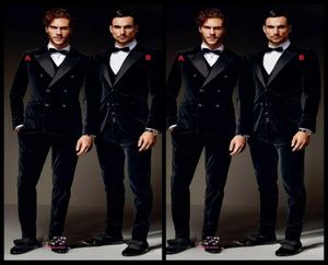 Burgundy Velvet Formale Men Suets Groom Groomsmen Tuxedos Peak Barse Wedding Wedding Mattine Sumpantsvestbow Tie6076336