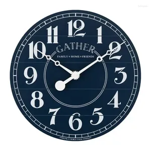 Zegary ścienne Niebieski analogowy zegar halowy z białymi arabskimi liczbami i ruchem kwarcowym 50721 Astronomia Decor Decor Bateria