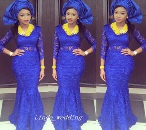 Neuankömmlinge Afrikanische königliche Blue Lace Evening Kleid Hochwertige 34 Langarmes Frauen Party Kleid Plus Size6275253