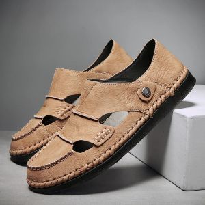 صندل سامول أحذية الرجل المصنوع من الجلد الصندل الصندل الرجال الصيف الصيف غير الرسمي للأحذية الرملية أحذية في الهواء الطلق الإيطالية للكبير