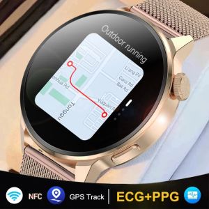 Relógios 2022New NFC Smart Watch Men ECG+PPG Freqüência cardíaca Sport Women Smart Watch Bt Call GPS Movem