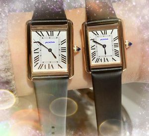 Couple Womens Mens Watches Two Blue Needles Design Quartz High Quality Luxury Genuine Cow Leather Belt Clock Rose Gold Color Case Fashion Square Tank Roman Watch