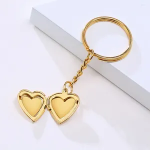 Frames Po Box Keychain Heart Shaped Decor Pendant Stainless Steel Chains Opening Picture Frame Ring DIY Keyring