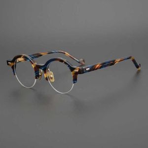 2024 Designers principais 10% de designer de luxo Novos óculos de sol masculinos e femininos 20% de desconto em estilo de cor de cor pura Manual Manual Manual Japanese Round Meio Frame Miopia Glasses Trend