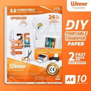 Papper WinnerTransfer 50%Tillverkare Värmeöverföring Papper för lätt tyg T -skjorta Utskriftspapper för LaserinkJet -skrivare A4 10 -kassor