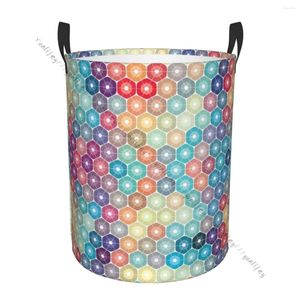 Bolsas de lavanderia cesto redondo roupas sujas armazenamento de roupas dobráveis coloridas em mosaico geométrico abstrato de fundo de cesto impermeável à prova d'água