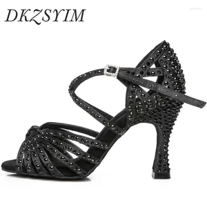 Dance Shoes DKZSYIM Brand Blue Rhinestone Latin Women Salas Ballroom Dancing For Girls Pearl Cuba High Heel 5cm-8.5cm