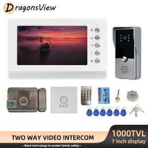 Intercom Dragonsview Video Intercom z blokadą 7 -calową Monitor 1000tvl Kamera do drzwi do drzwi wideo Wejście System Wprowadzanie do odblokowania 3A Wyjście
