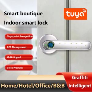 Bloquear tuya biométrica de impressão digital porta senha de bloqueio eletrônico Digital Lock sem chave Putres de porta de entrada trava para casa