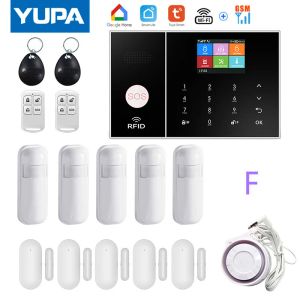 Kits WiFi Wireless GSM Burglar Home Security Alarm System med rörelsesensordördetektor Tuya SmartLife -app stöder Alexa Google