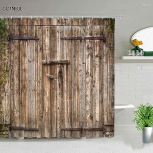 Zasłony prysznicowe rustykalna zasłona stare drewniane drzwi garażowe amerykański wiejski styl farm tkanina tkanina łazienka wystrój wanna w kąpiel krajem ustawione haczyki
