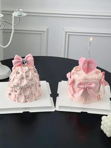 Party Supplies Pink Bow Silk Cake Topper rökfri bröllopsdekoration Happy Birthday Star Candle Creative Baby Shower Baking