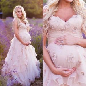 Klänningar 2021 moderskap spets bröllopsklänningar älskling brudboll klänningar rufsar gravid klänning med blommor plus storlek brudklänningar qc144