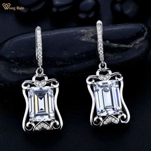 Earrings Wong Rain 925 Sterling Silver 8*11 MM Emerald Cut Created Moissanite Gemstone Wedding Engagement Dangle Earrings Fine Jewelry