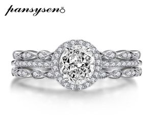 Обручальные кольца Pansysen 3pcs 9k настоящий белый желтый розовый кольцо овальное обрезка сона алмаз помолвка свадебные наборы роскошные ювелирные украшения 29203627