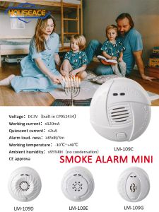 Detektor Houseace Smart Smoke Mini Security Używanie domu alarmowy OneClick Niemy bateria obsługiwana stabilna 10 -letnia Life White Mini Detector LM109