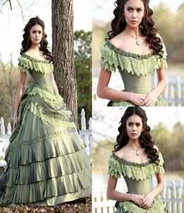 Retro nina i vampyrdagbok vintage quinceanera klänningar spetsskivor skopa boll klänning formella prom klänningar i full längd tafta ärmmele7834495