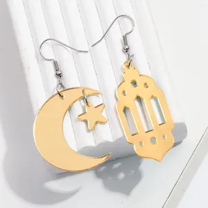 Dangle Ohrringe Ramadan Geschenk Gold Farbe Mirror Star Moon Kirche Acryl Drop Ohrring für Frauen arabischer muslimischer islamischer Schmuck