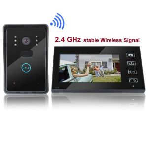 Kapı Zilleri Ana Sayfa 2.4GHz Kablosuz 7''Touch Anahtar Ekran Video Kapı Telefon İntercom Erişim Kontrol Sistemi Kapı Zili Yerleşik Pil Gece Görüşü