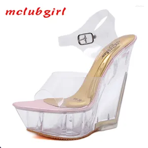 Dress Shoes Mclubgirl Platform Ultra-High-Heel Sandals Slippers High Transparent Shaped Crystal Slope LFD