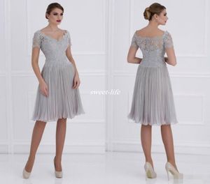 Krótka matka panny młodej z krótkimi rękawami długość kolan plisowana szyfonowa szyfonowa V NECK 2019 Custom Made Wedding Party Suknie 6308827