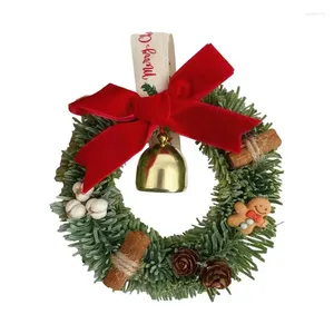 Decorative Flowers Artificial Christmas Wreath Reusable Garland With Mini Bells And Bow Decorations For Doors Walls Window
