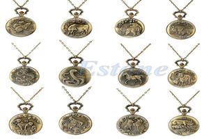 Großhandel-Ren-Männer Frauen chinesische Zodiac Snake Hund Tiger Quarz Taschenuhr Halskette4348684