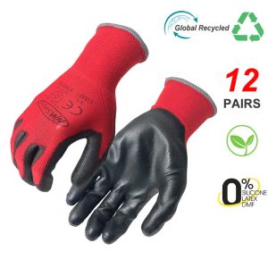 Luvas 24Pieces/12Pairs NMSafety Brand Luvas de proteção para homens Construção Women Garden Garden Flexible Nylon Red Safety Work Glove