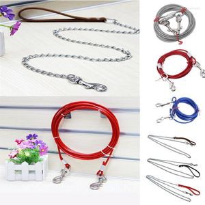 Dog Collars Durable Anti-Bite Metal Chain Lead For Small Medium Large Leash Handle Leads PU Leather Iron Pet Accessories