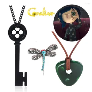 Pendant Necklaces The Seeing Stone From Coraline Necklace Key Handmade Rope Chain Cosplay Costume Laika Dragonfly Hair Pin Jewelry