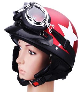 Motorcycle Helmet with Cycling Goggles Unisex Half Face Motorbike Racing Helmets Jet Vintage for Men Star Red Helmet fit 5459cm6468289686
