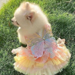 Dog Apparel Comfortable Pet Clothing Mesh Stitching Costume Elegant Dress With Charming Butterfly Decor For Summer Cat Wear