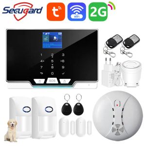 Kits Tuya WiFi GSM Alarm System Touch Keyboard RFID 433MHz Wireless Detektor Smart Life App Control Home Einbrecher Sicherheitsalarm