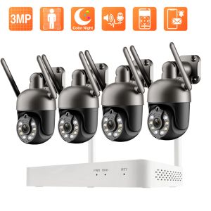 System Techage Tuya 3MP PTZ Wireless CCTV System tvåvägs Audio WiFi IP Security Camera 8ch NVR Video Surveillance Kit Human Auto Track