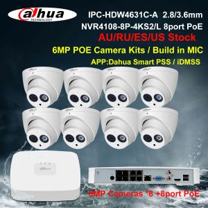 System Dahua Security Camera Sistema Sistema 6MP KIT CCTV POE IPCHDW4631CA NVR41088P4KS2 Registratore NVR 8CH 4/8pcs Build fotocamera IP in microfono