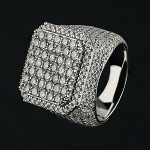 Hip Hop Iced Out Men Real 10K Solid Gold Square VVS White Moissanite Diamond Championship Ring