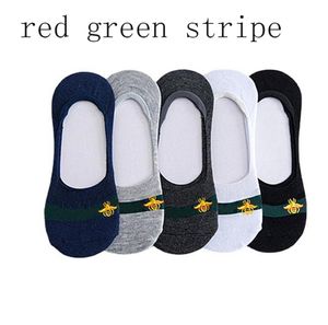 Red Green Striped Bee Invisible Socks Men Cotton Breathable Sock Nonslip 5 Colors Whole 5605181