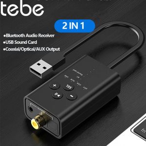 Adapter Tebe Coaxial Optical Bluetooth 5.2 Ljudmottagare 3.5mm AUX Wireless Stereo Music Adapter USB Card Sound för PC TV -förstärkare