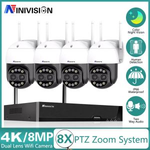 System 4K Xmeye Video Surveillance Camera System med trådlös WiFi NVR -kit 8MP Dual Lens Camera Home Outdoor CCTV Security Camera Set