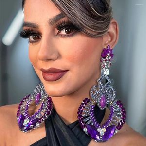 Dangle Earrings Exaggerated Large Rhinestone Accessories For Women Aesthetic Bling Purple Crystal Drop Wedding Jewelry