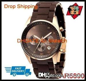 100 Original Japan Movement Drop New Brown Rose Gold Watch Rubber Chronograph Sportliebhaber Watch AR5890 AR58915249980