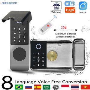 Sperre wasserdichte Outdoor Smart Door Lock Tuya WiFi Fingerabdruck Schloss Digitaler Code IC -Karten Fernbedienung Garten Gate Electronic Lock