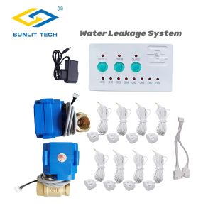 Detector Water Pipe Leakage Alarm System with 8 Water Sensors 2 DN15 (1/2 ") Valves Auto Closed Prevent Leakage for Home Security System