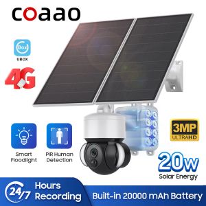 Cameras Outdoor Solar Powered Camera 4G Sim Card 3MP with 20W Solar Panel UBOX 360 PTZ CCTV Security Protection Battery Video IP Cam