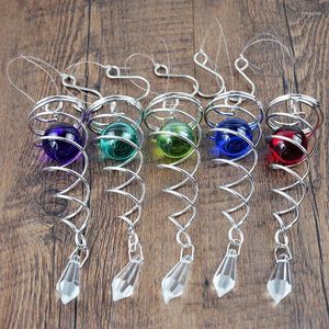 Decorative Figurines Stainless Steel Spiral Wind Chimes Crystal Ball Spinner Pendants Rotating Hook Home Nursery Garden Yard Wall Hanging